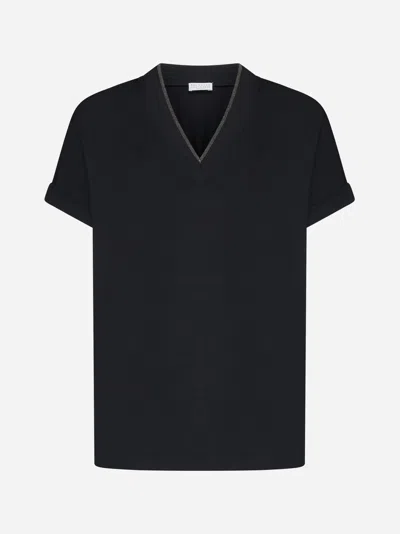 Brunello Cucinelli V-neck Cotton T-shirt In Black
