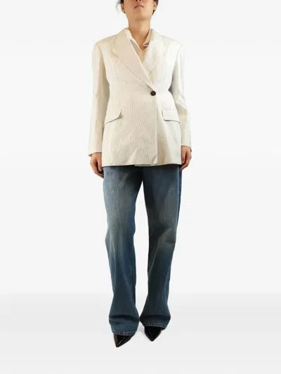 Pre-owned Brunello Cucinelli Vintage Striped Double-breasted Blazer In White