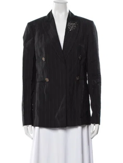 Pre-owned Brunello Cucinelli Virgin Wool Striped Blazer W/ Tags In Black