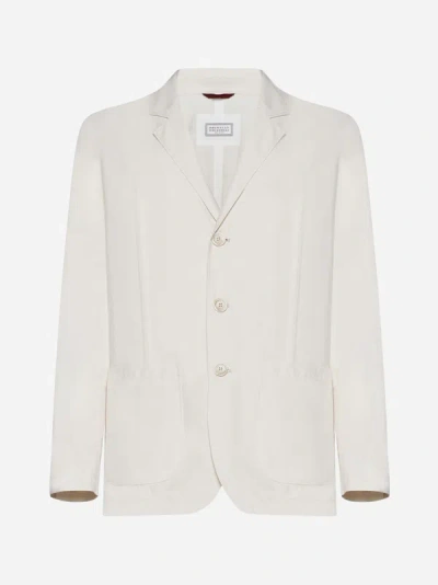 Brunello Cucinelli Waterproof Single-breasted Blazer In Ivory