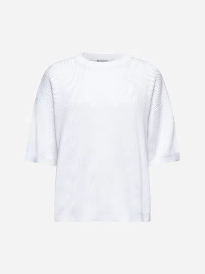 Brunello Cucinelli White Cotton Monili Sweater