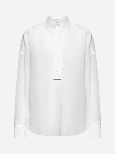 Brunello Cucinelli White Organza Monili Shirt