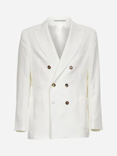 Brunello Cucinelli White Twisted Linen Deconstructed Blazer