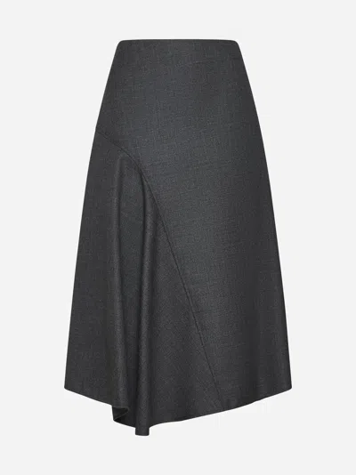 Brunello Cucinelli Wool Midi Skirt In Dark Grey