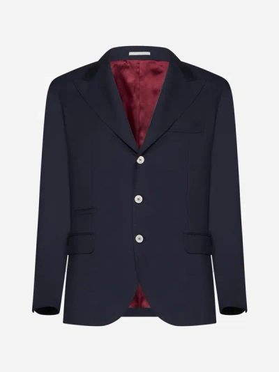 Brunello Cucinelli Wool Single-breasted Blazer In Dark Blue