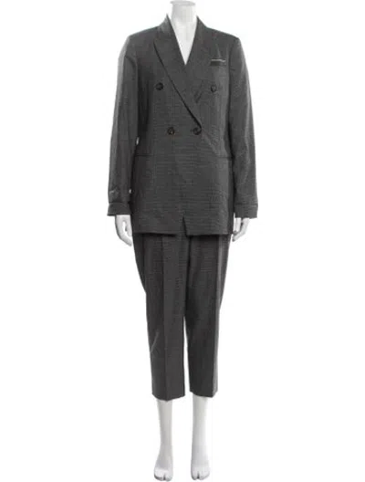 Pre-owned Brunello Cucinelli Wool Tweed Pattern Pant Set In Grey