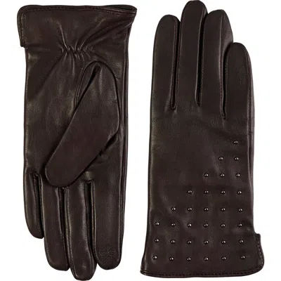 Bruno Magli Bias Studded Leather Gloves In Brown