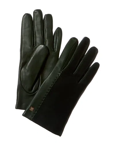 Bruno Magli Cashmere-lined Suede & Leather Gloves In Green