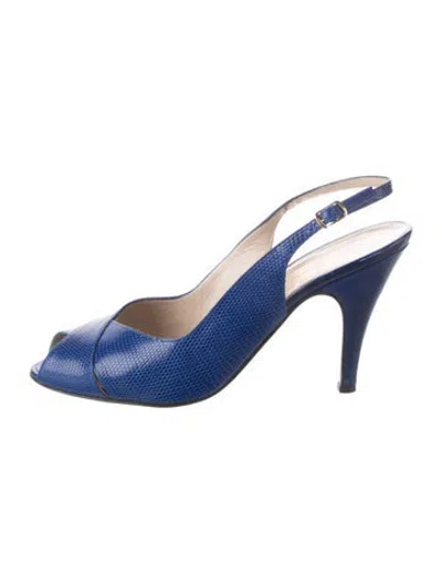 Pre-owned Bruno Magli Embossed Leather Slingback Pumps In Blue