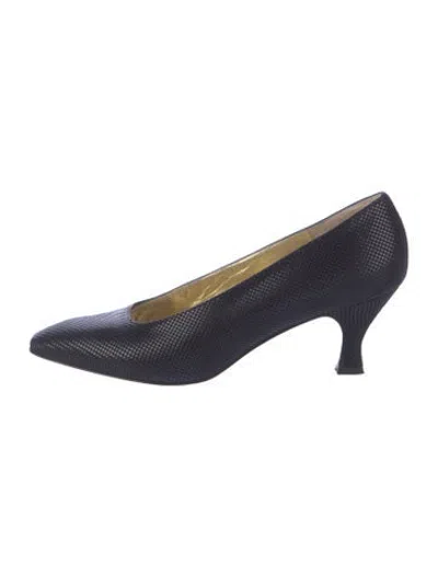 Pre-owned Bruno Magli Leather Tweed Pattern Pumps In Blue