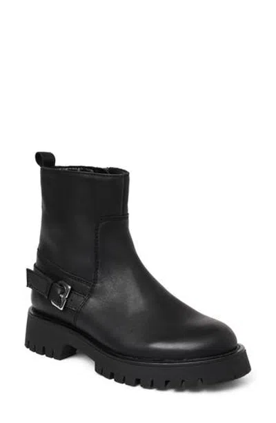 Bruno Magli Lensa Lug Sole Leather Moto Boot In Black
