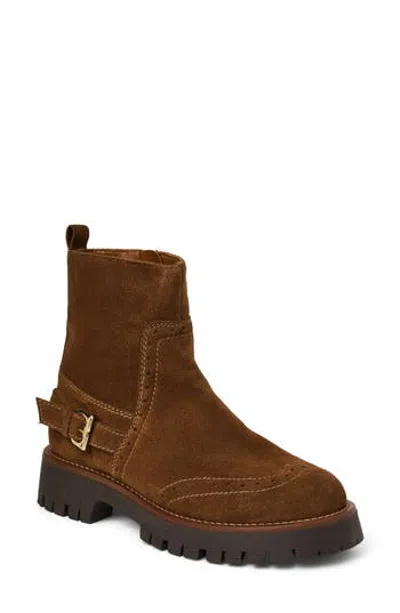 Bruno Magli Luca Lug Sole Suede Moto Boot In Brown