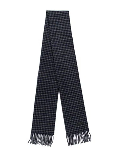 Pre-owned Bruno Magli Silk Plaid Print Scarf In Blue