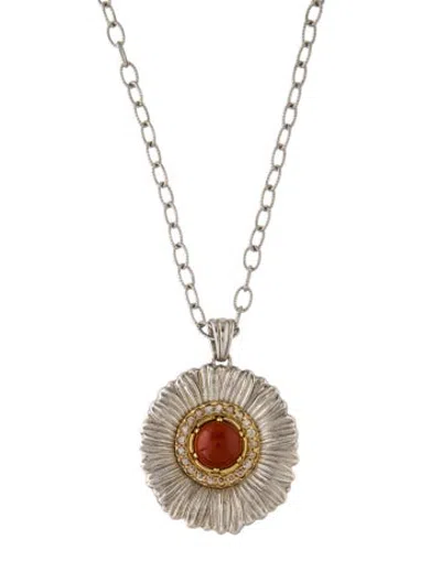 Pre-owned Buccellati Jasper & Diamond Large Daisy Pendant Necklace, 27.75" In Multicolor
