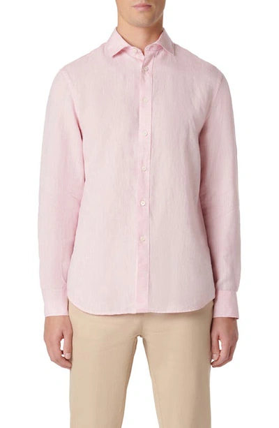 Bugatchi Axel Linen Button-up Shirt In Pink