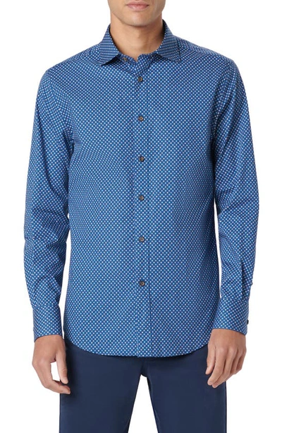 Bugatchi Axel Shaped Fit Dot Print Stretch Cotton Button-up Shirt In Navy