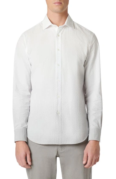 Bugatchi Axel Shaped Fit Woven Seersucker Cotton Button-up Shirt In Platinum