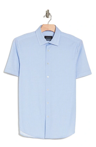 Bugatchi Geo Print Stretch Short Sleeve Button-up Shirt In Sky