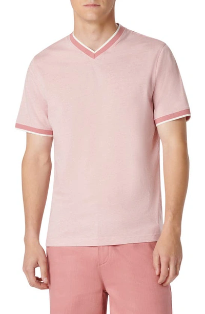 Bugatchi High V-neck T-shirt In Dusty Pink