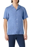 Bugatchi Jackson Shaped Fit Linen Button-up Camp Shirt In Classic Blue