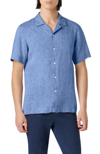 Bugatchi Jackson Shaped Fit Linen Button-up Camp Shirt In Classic Blue