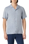 Bugatchi Jackson Shaped Fit Linen Button-up Camp Shirt In Navy
