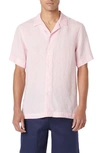Bugatchi Jackson Shaped Fit Linen Button-up Camp Shirt In Pink
