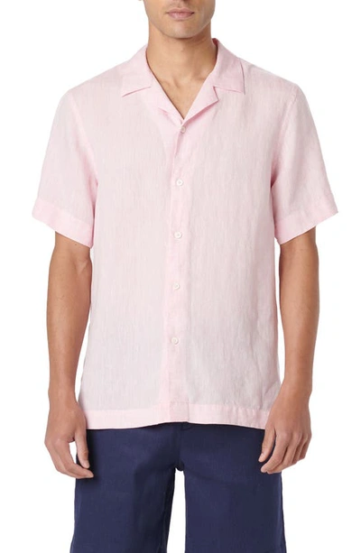 Bugatchi Jackson Shaped Fit Linen Button-up Camp Shirt In Pink