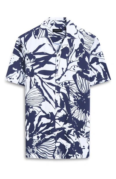 Bugatchi Julian Shaped Fit Ecovero™ Abstract Floral Print Camp Shirt In Navy