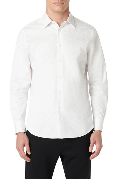 Bugatchi Julian Shaped Fit Floral Stretch Cotton Button-up Shirt In White
