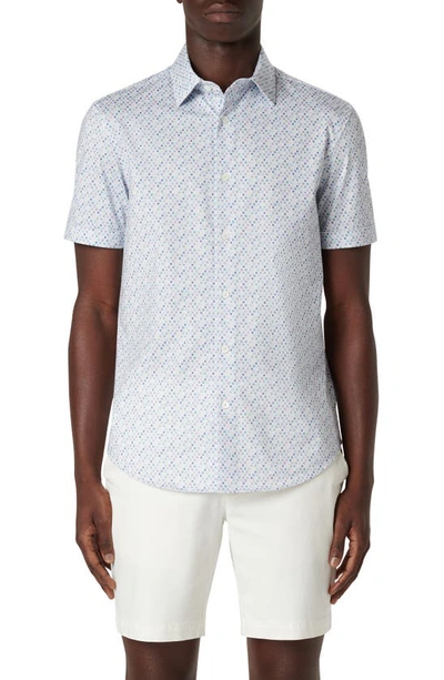 Bugatchi Miles Ooohcotton® Mixed Dot Short Sleeve Button-up Shirt In Stone