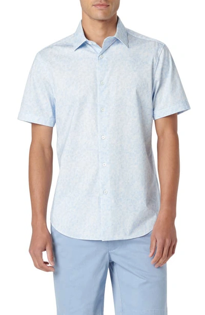 Bugatchi Miles Ooohcotton® Watercolor Short Sleeve Button-up Shirt In Sky