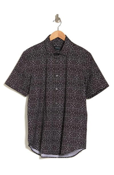 Bugatchi Ooohcotton® Geo Print Short Sleeve Button-up Shirt In Black