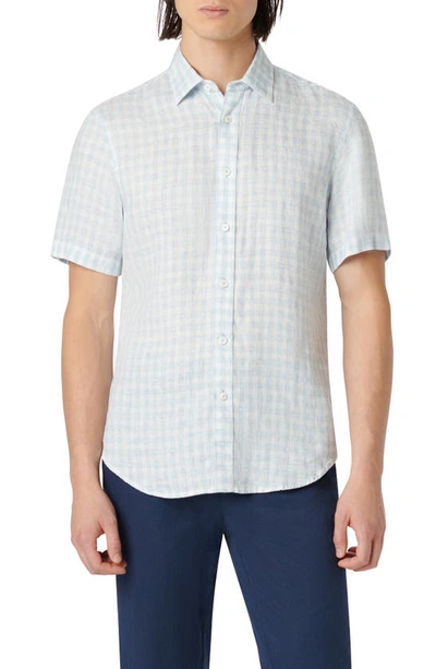 Bugatchi Orson Short Sleeve Linen Button-up Shirt In Sky