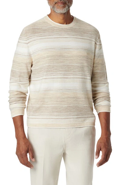 Bugatchi Stripe Crewneck Cotton Sweater In Beige