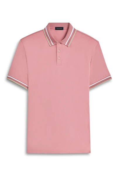 Bugatchi Tipped Short Sleeve Cotton Polo In Dusty Pink