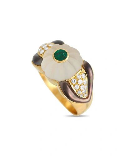 Bulgari 18k 0.60 Ct. Tw. Diamond & Emerald & Pearl Ring (authentic ) In Gold