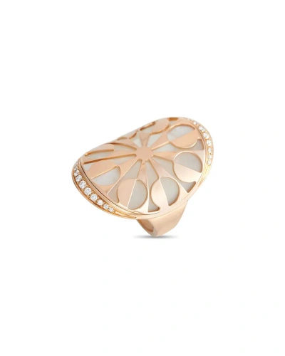 Bulgari 18k Rose Gold 0.20 Ct. Tw. Diamond & Pearl Intarsio Ring (authentic )