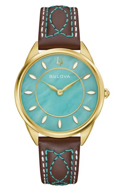 Bulova Stetson Sutton Leather Strap Watch In Brown