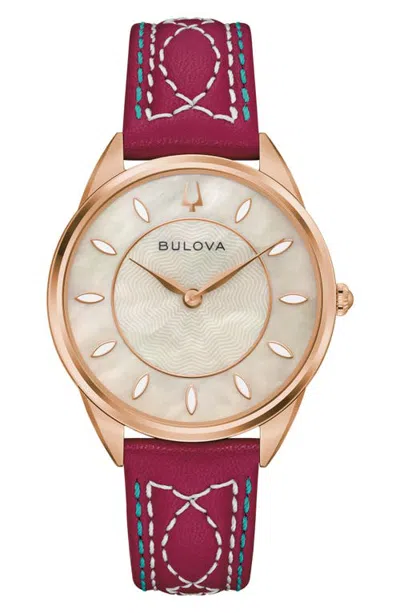 Bulova Stetson Sutton Leather Strap Watch In Red