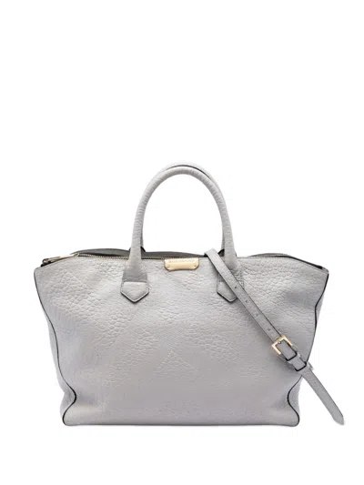 Pre-owned Burberry 2000-2017 Embossed Leather Dewsbury Satchel In Gray