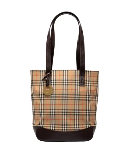Pre-owned Burberry 2000-2017 Haymarket Check Canvas Tote Bag In Neutrals