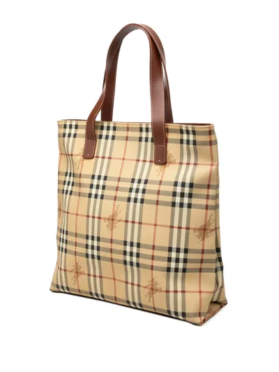 Pre-owned Burberry 2000-2017 Haymarket Check Coated Canvas Tote Bag In Neutrals