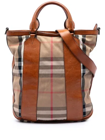 Pre-owned Burberry 2000-2017 House Check Canvas Bonington Satchel In Neutral