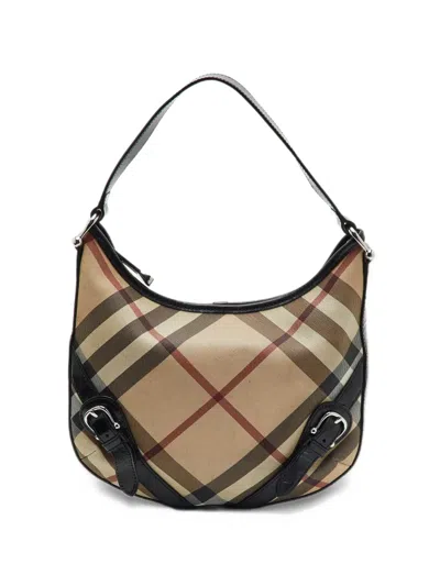 Pre-owned Burberry Barton Nova Check Shoulder Bag In Neutrals