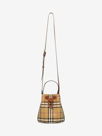 Burberry Beige Check Mini Bucket Bag In Animal Print