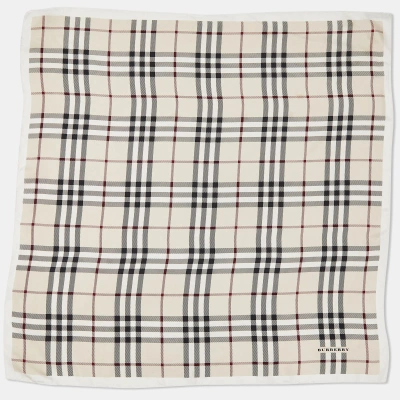 Pre-owned Burberry Beige Checked Silk Square Scarf
