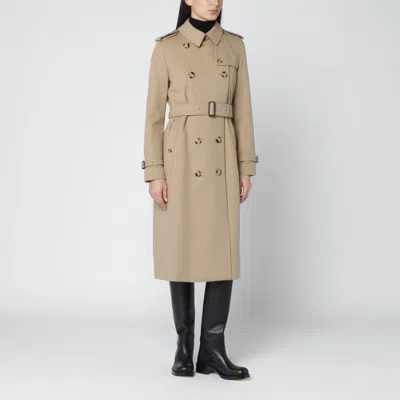 Burberry Beige Mélange Double-breasted Cashmere Coat In Gray