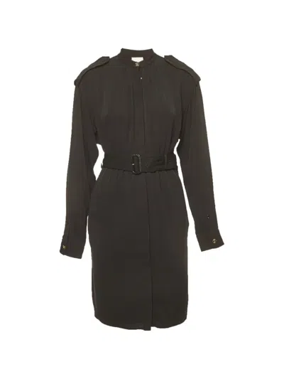 Pre-owned Burberry Belted Crepe Shirt Mini Dress In Black
