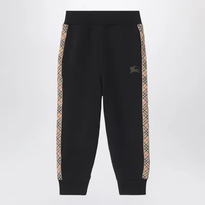 Burberry Kids' Black Jogging Trousers With Check Motif Detail